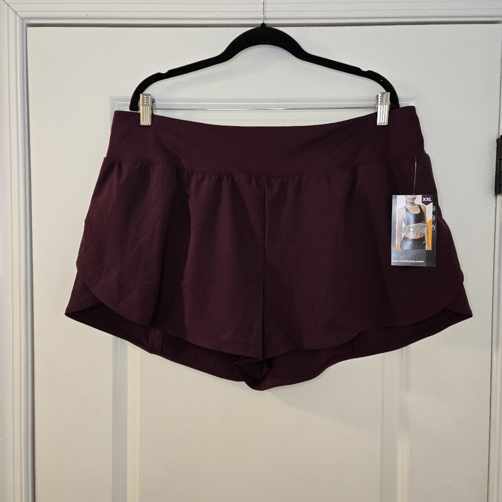 Avia Moisture Wicking Lined Compression Short With Rear Pocket Plum Size XXL